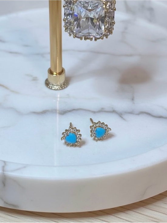 Jewelry - Delicate Blue Heart Stud Earrings with Crystal Halo
